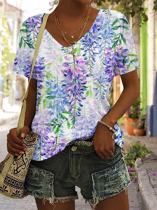 Floral Regular Fit Cotton Casual T-Shirt