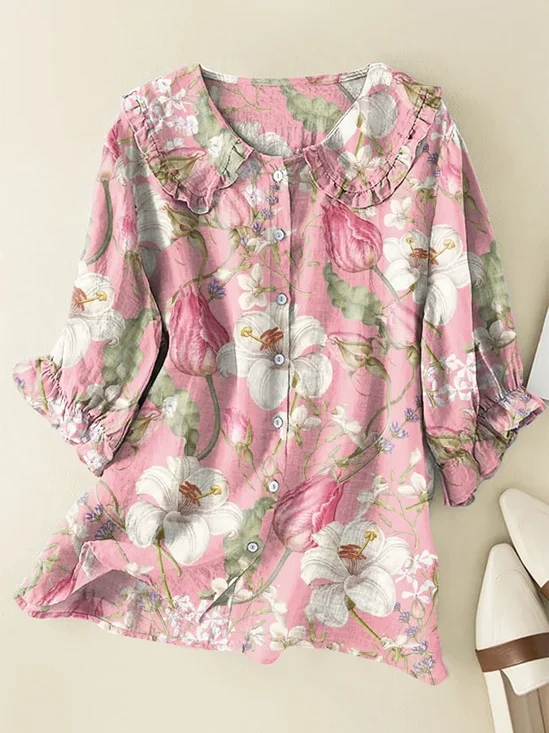 Women's Floral Print Casual Peter Pan Collar Shirt