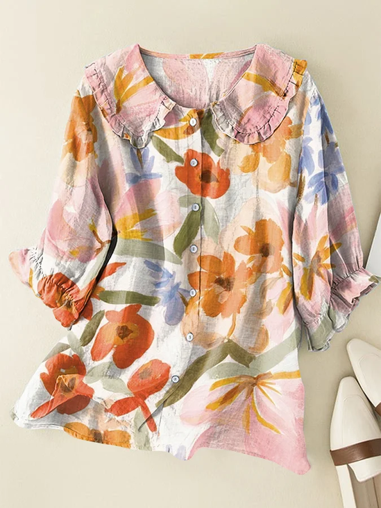 Women's Floral Print Casual Peter Pan Collar Shirt