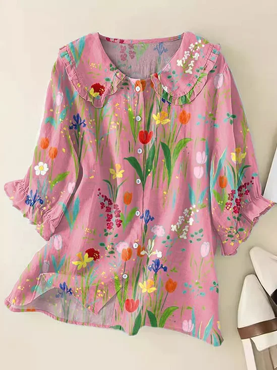 Women's Floral Print Casual Peter Pan Collar Shirt