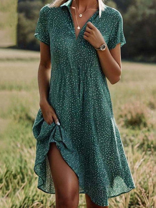 Women's Polka Dot Print Lapel Short Sleeve Dress