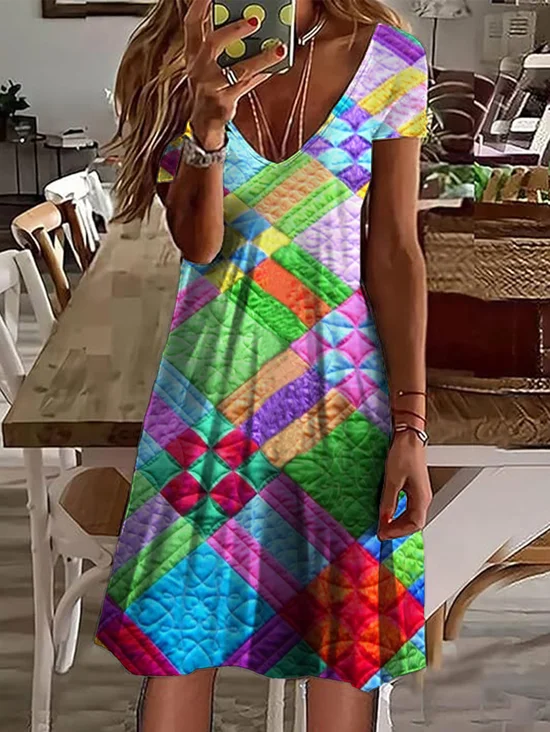 Casual Regular Fit V Neck Dress With No
