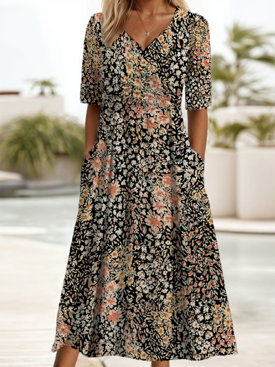 Women's Floral Print V-Neck Dress