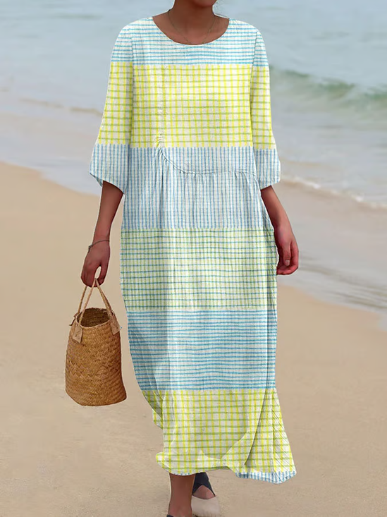 Women's Striped Print Round Neck Dress