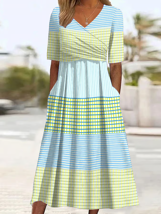 Women's Striped Print V-Neck Dress