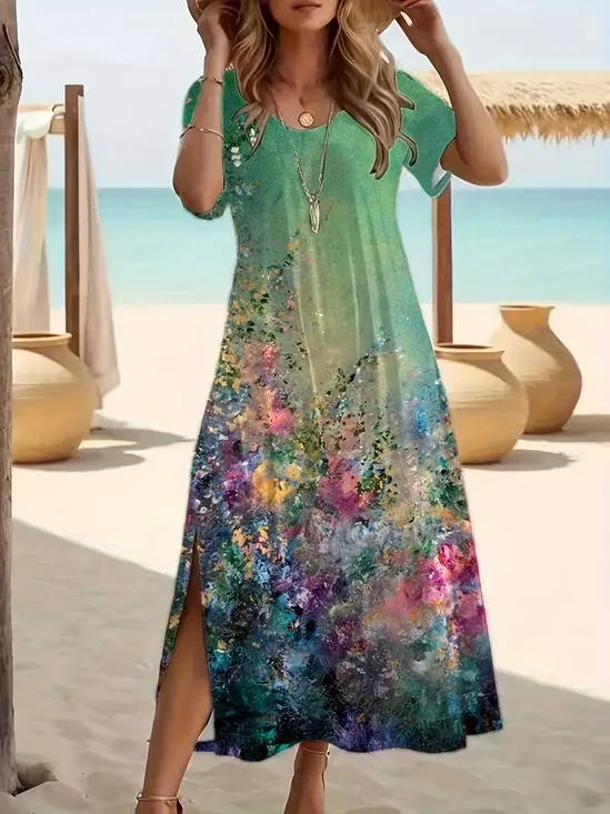 Women's Floral Print Casual Round Neck Short Sleeve Dress