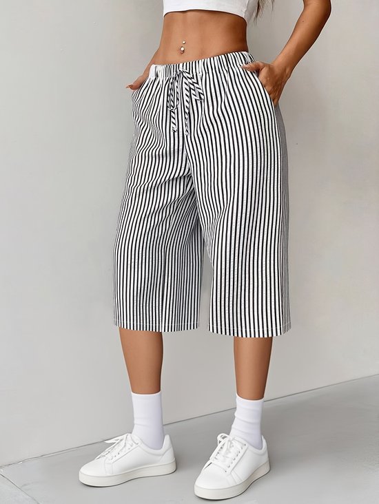 Spring And Summer Casual Striped Straight Lace-Up Pants