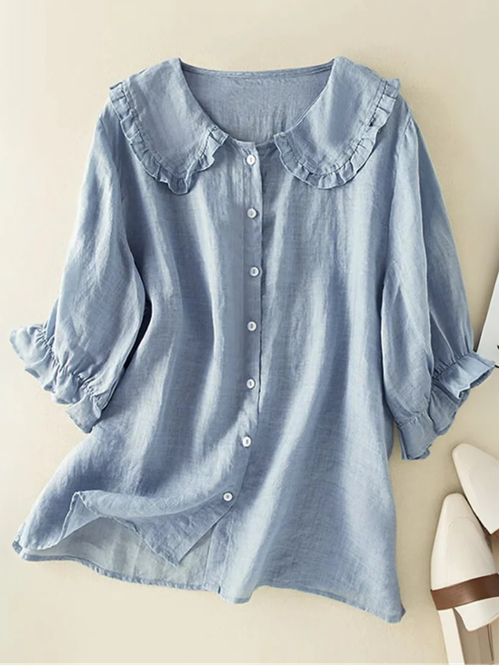 Women's Casual Cute Doll Collar Short Sleeve Shirt