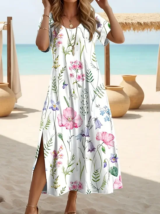 Women's Floral Print Casual Round Neck Short Sleeve Dress