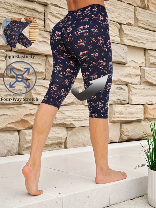 Women's Spring and Summer Floral Print Casual Midi Leggings