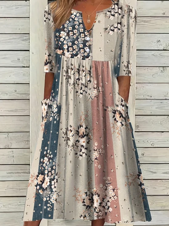Women's Short Sleeve Summer As Picture Floral Printing V Neck Daily Going Out Casual Maxi H-Line Fit & Flare Dress Dress