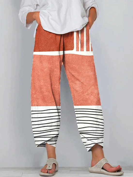 Women's Striped Colorblock Printed Casual Pants