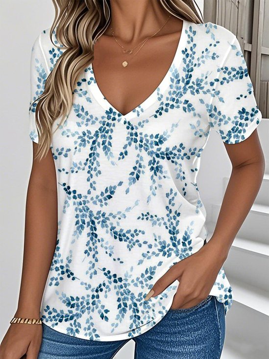 Botanical Pattern Simple Jersey Loose T-Shirt