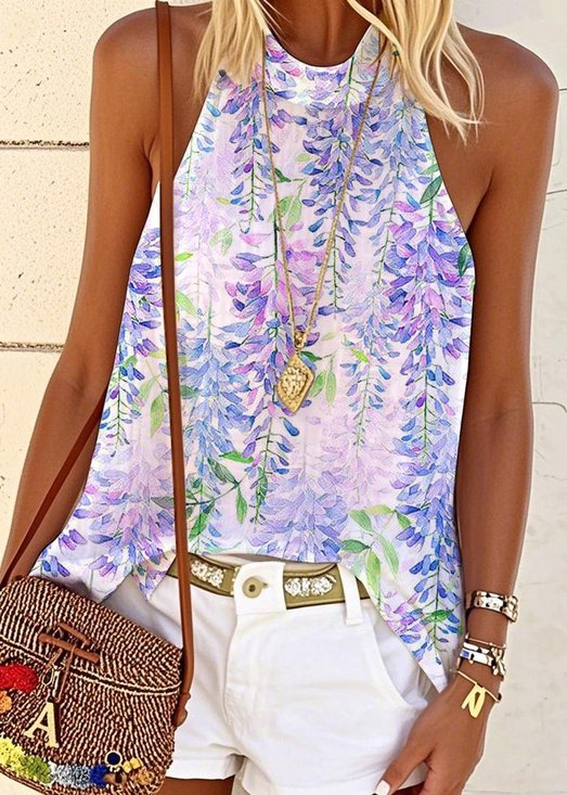 Gradient Pattern Casual Halter T-Shirt