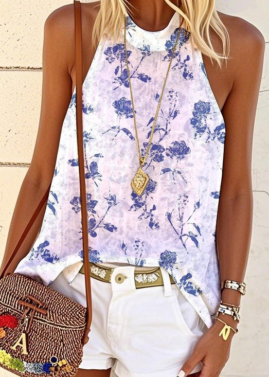 Regular Fit Floral Halter Casual T-Shirt