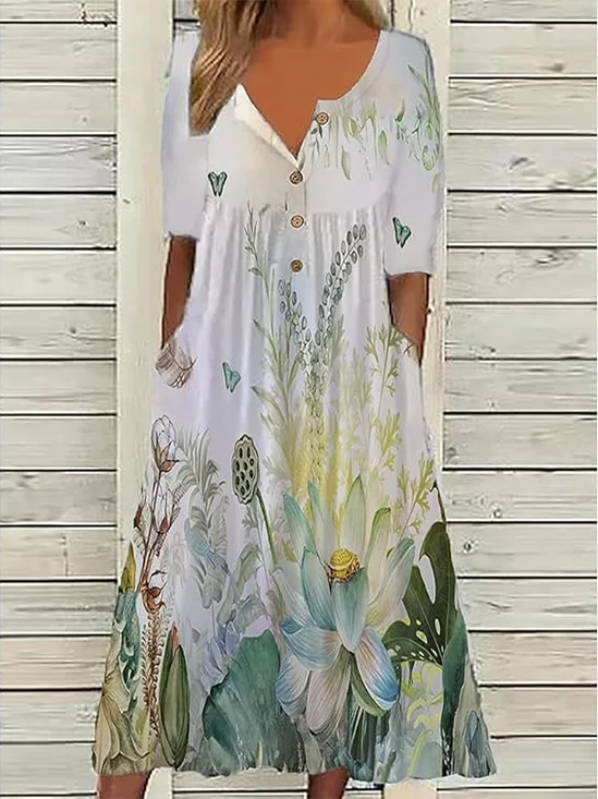 Women's Floral Print Casual Button Dress