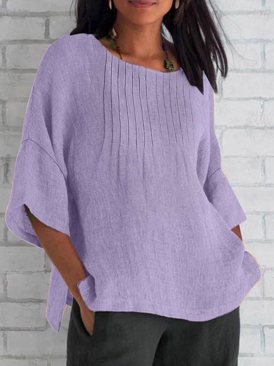 Casual Plain Crew Neck Blouse