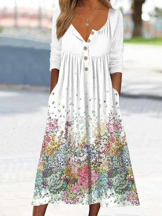 Women's Floral Print Casual Button Dress