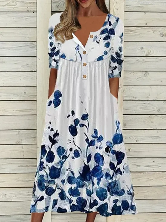 Women's Floral Print Casual Button Dress