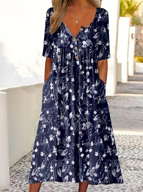 Women's Floral Print Casual Button Dress