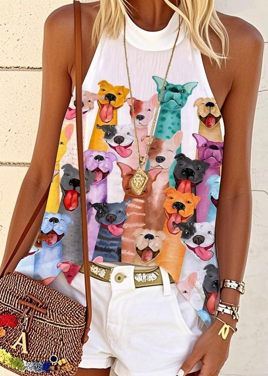 Regular Fit Animal Picture Halter Casual T-Shirt