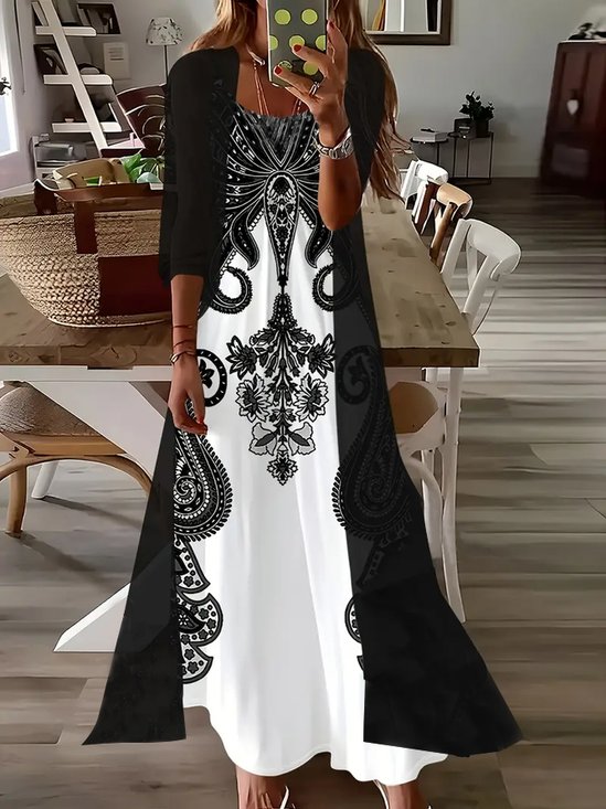 Women's Floral Spring Print Two Piece Dress Set