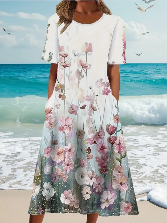 Women's Floral Print Casual Crew Neck Dress