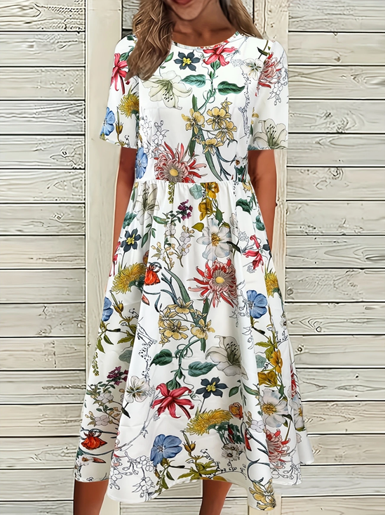 Women's Floral Print Casual Crew Neck Dress