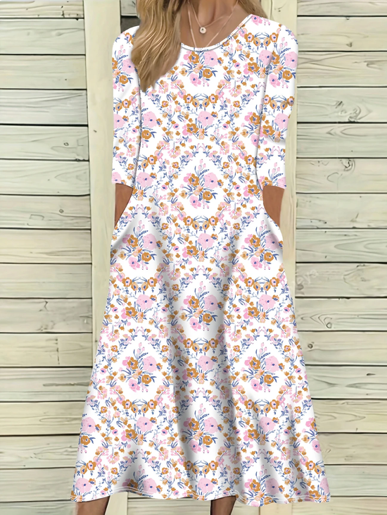 Women's Floral Print Casual Crew Neck Dress