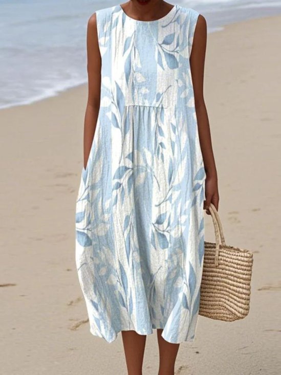 Vacation Crew Neck Dress With No