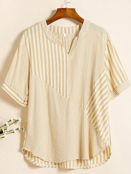 Casual Striped Shawl Collar Blouse