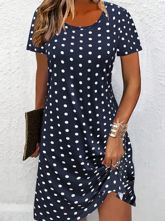 Women's Polka Dot Printed Casual Round Neck Short Sleeve Dress