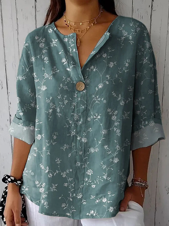 Floral Shawl Collar Casual Blouse