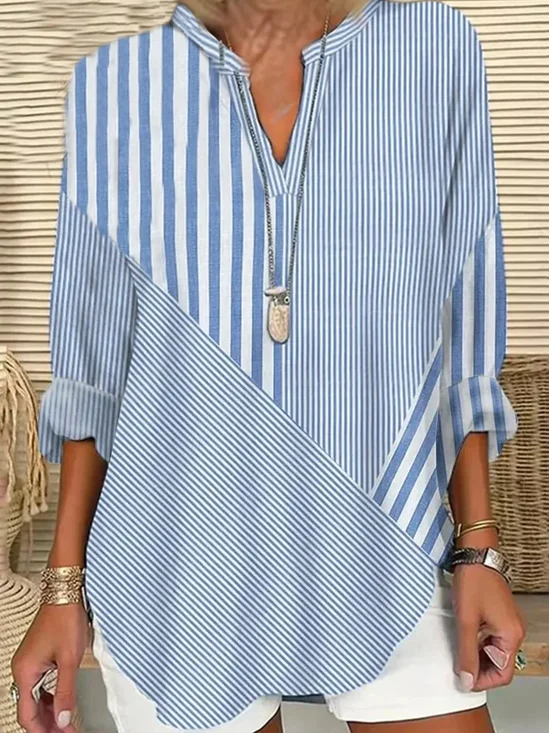 Loose Shawl Collar Simple Blouse