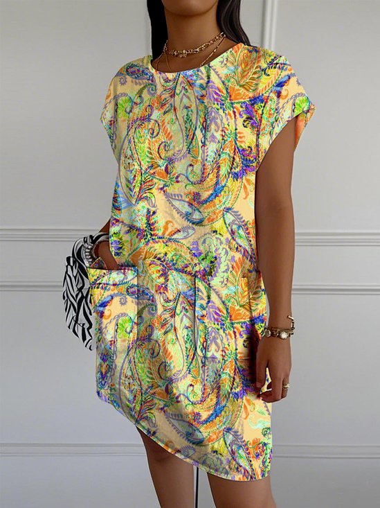 Loose Crew Neck Casual Floral Dress With No