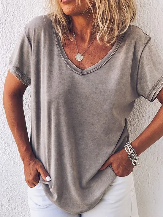 Women's Casual V-neck Short Sleeve T-shirt