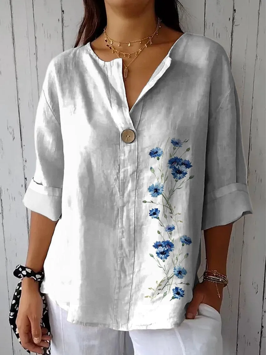 Floral Shawl Collar Elegant Blouse