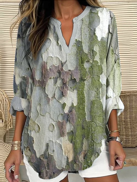 V Neck Regular Fit Geometric Casual Shirt