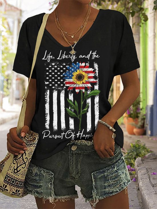V Neck Casual Regular Fit T-Shirt