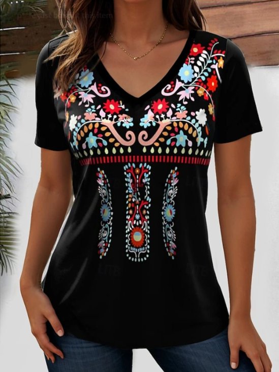 V Neck Regular Fit Casual Cotton T-Shirt