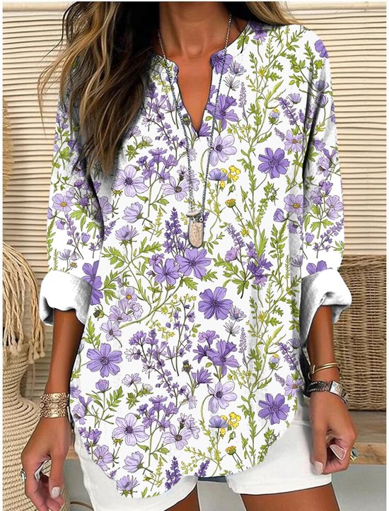 V Neck Regular Fit Casual Cotton Shirt
