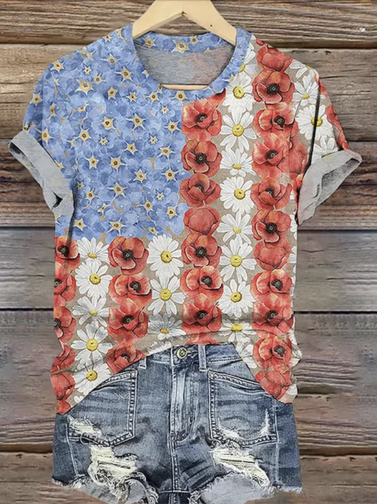 Crew Neck Floral Casual T-Shirt