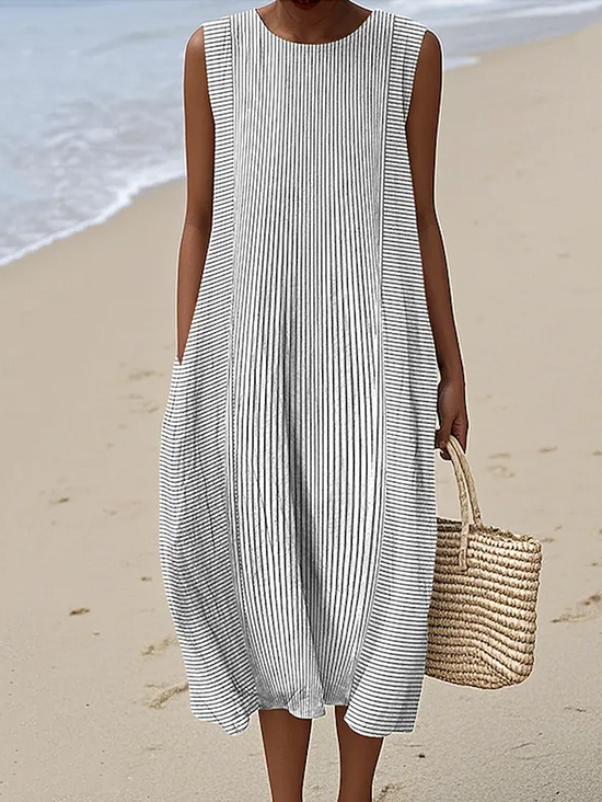 Casual Regular Fit Cotton Crew Neck Dress With No