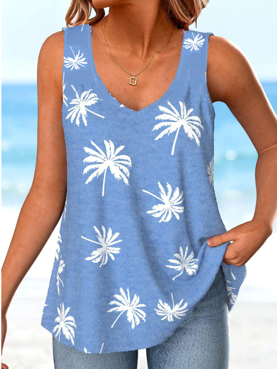 Coconut Tree Loose Casual V Neck T-Shirt