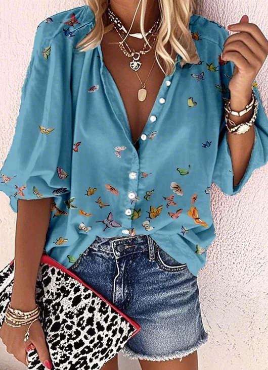 Vintage Linen Blend Loose Butterfly Shirt
