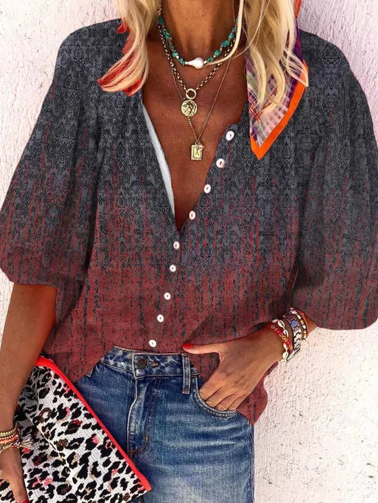 Vintage Gradient Pattern Loose Shirt