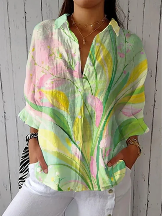 Casual Loose Floral Shirt Collar Shirt
