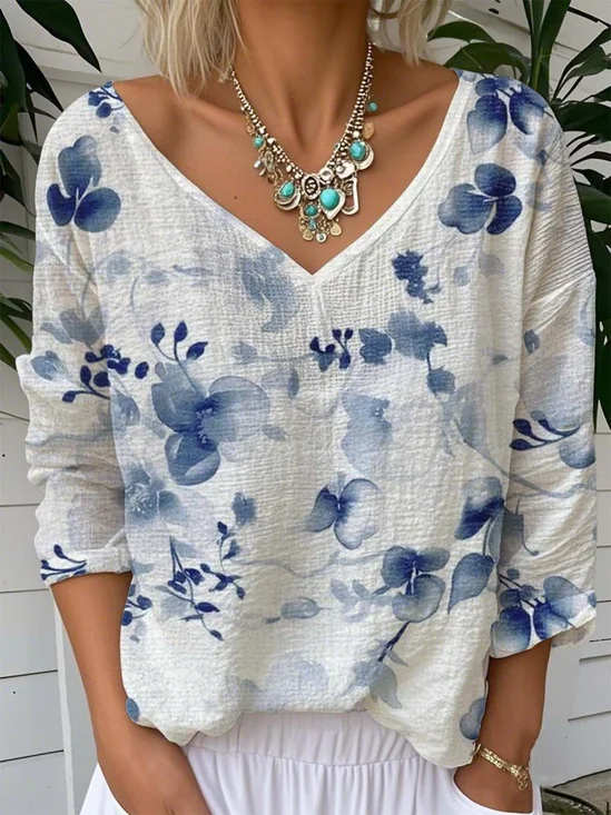 Loose V Neck Casual Jersey T-Shirt