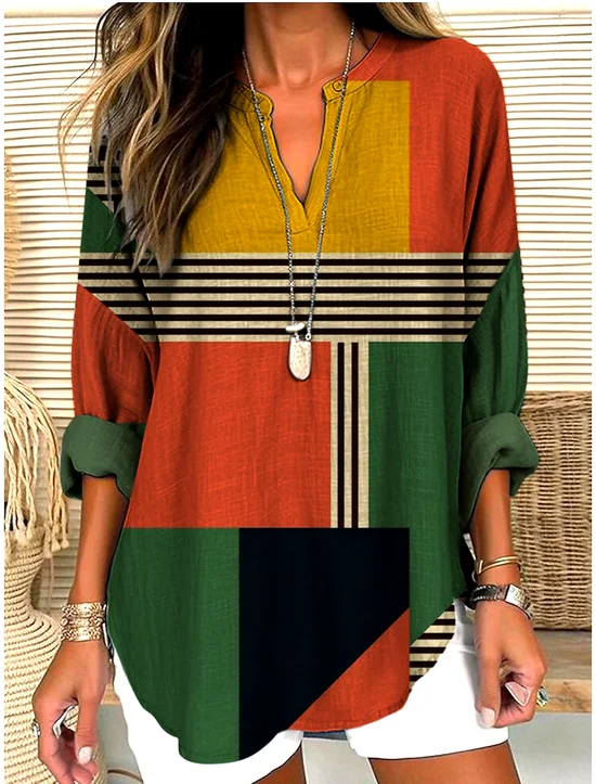 V Neck Cotton Casual Shirt