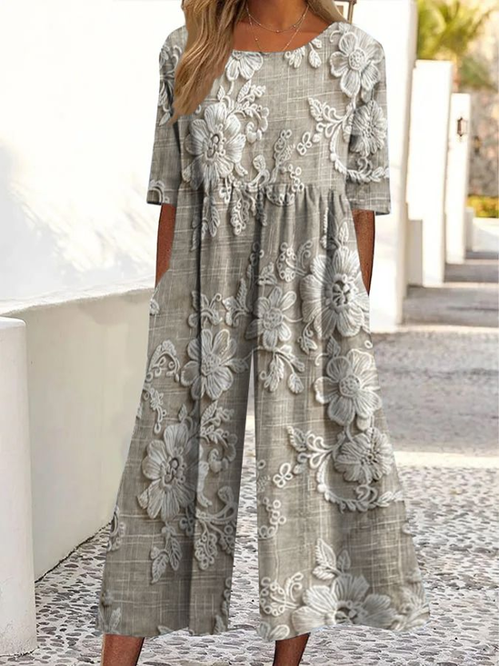 Women's H-Line Crew Neck Daily Going Out Casual Printing Floral Summer Ankle Pants Jumpsuit Romper
